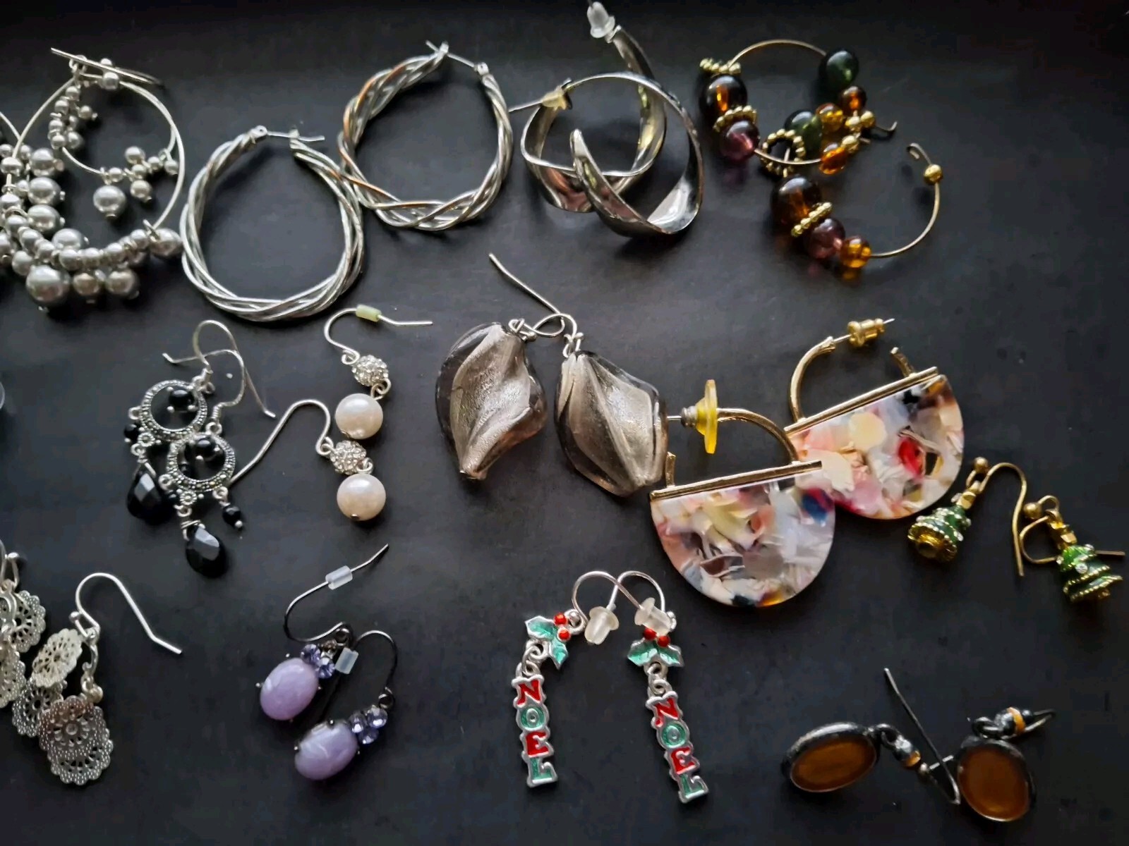 Lot Of 19 Modern/Vintage Earrings Pairs Pierced, Dangle, Hooks multicolor