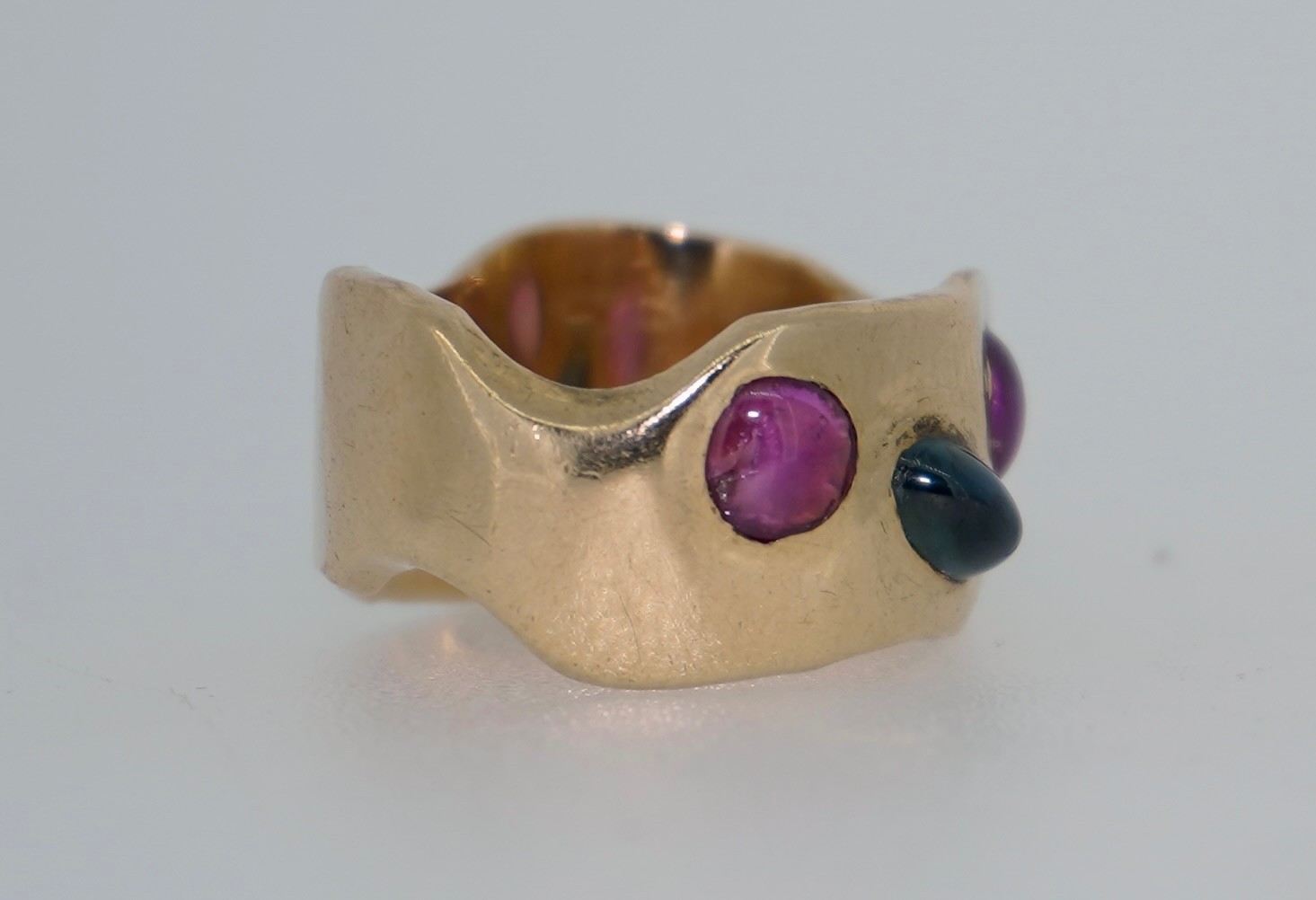 Thick Ruby & Sapphire 14K Gypsy Owl Ring