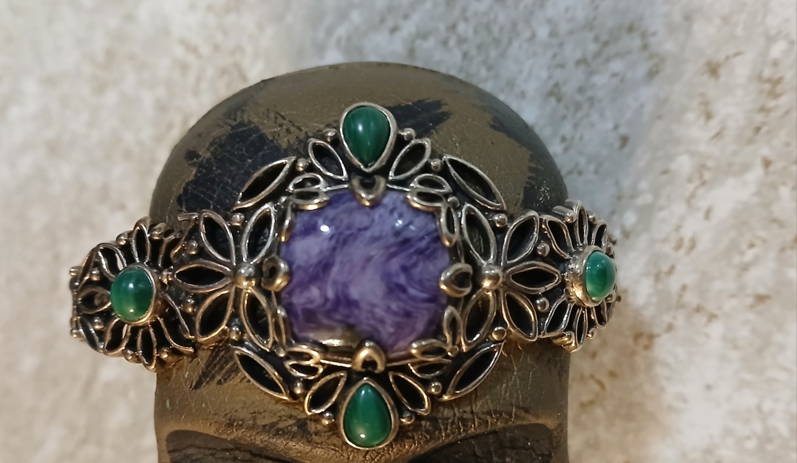 Vtg Carolyn Pollack Sterling Silver, Charoite, Malachite Bracelet, As Is, READ