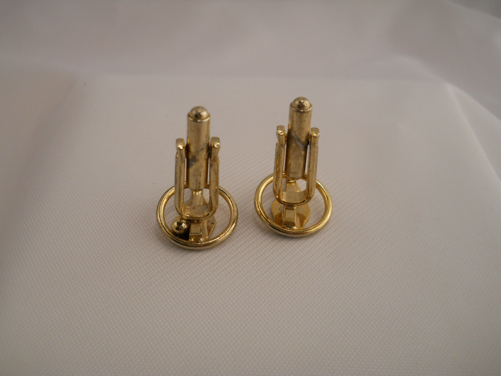 Mens Cufflinks Bowling Pins Circle Brushed Goldtone Vintage 50s Style