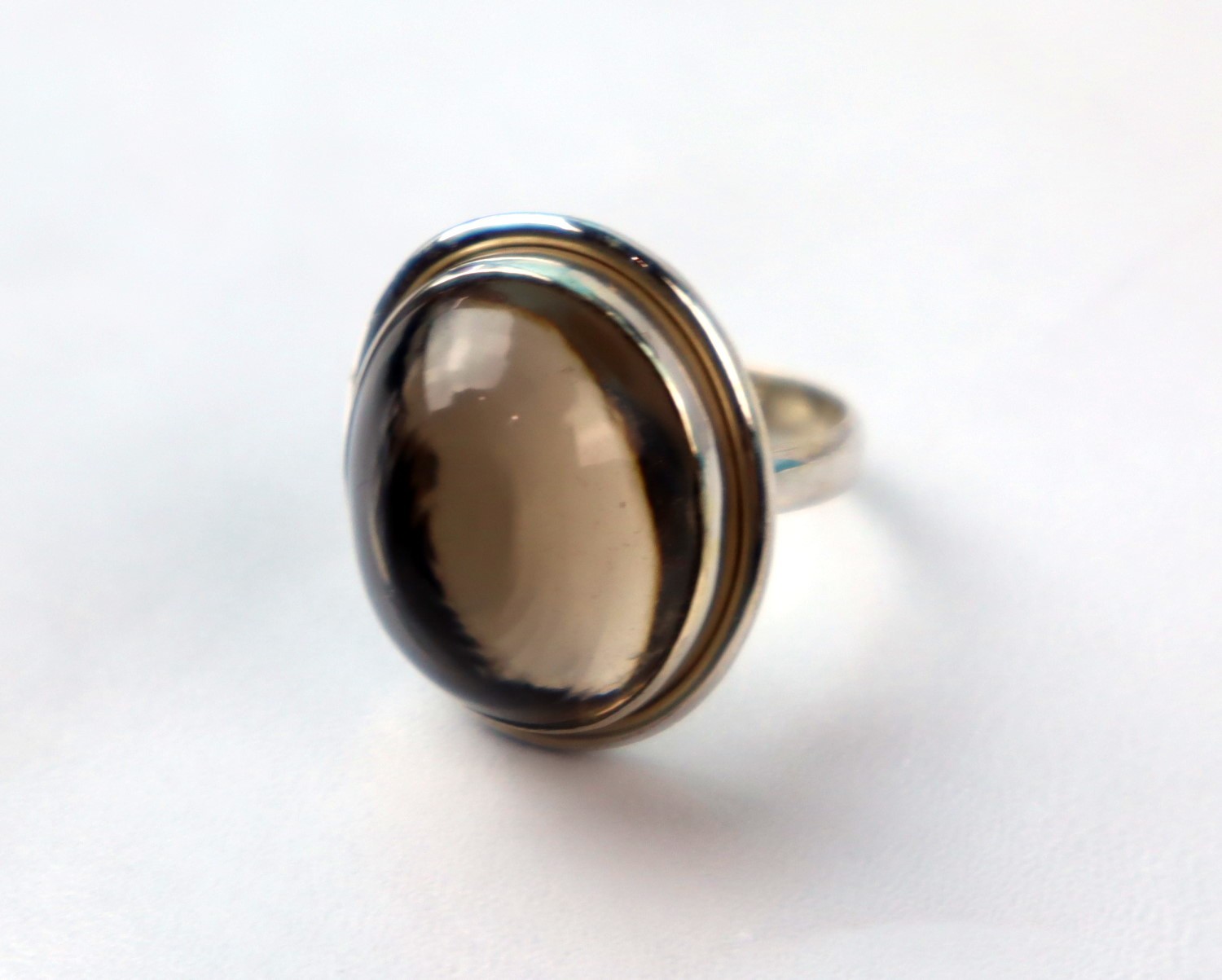 Elegant Fine Brown Smoky Quartz 925 Sterling Silver Oval Ring US#8
