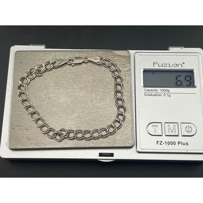 Vintage Italian Sterling Silver Double Rolo Link Bracelet 925 7.75″