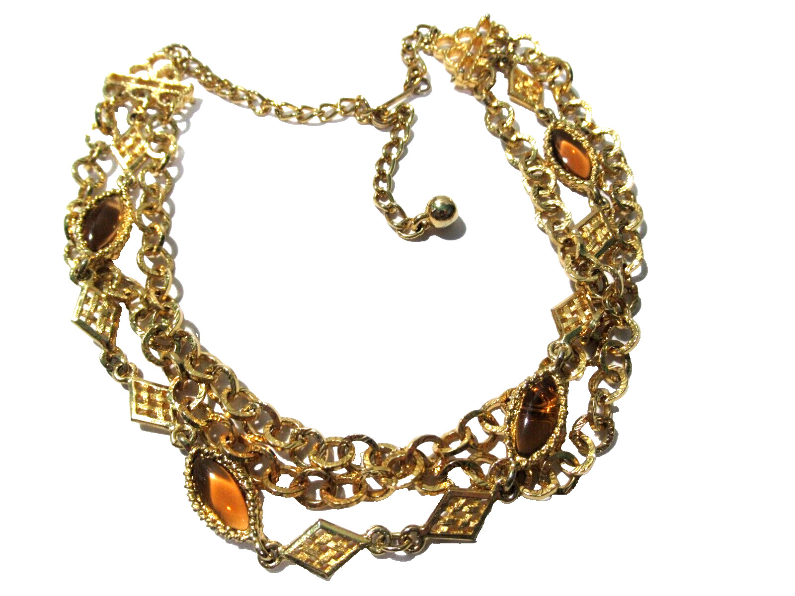 Vintage Necklace Gold Tone Chain with Yellow and Brown Accents