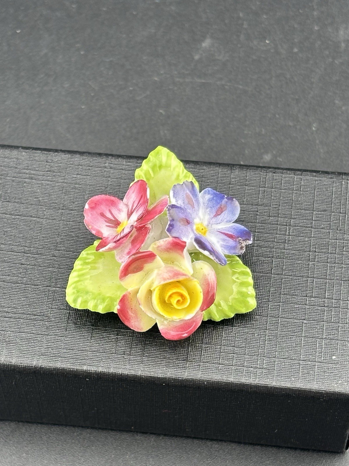 Japan Signed Painted China Floral Bouquet Colorful Brooch VTG Retro Chipped