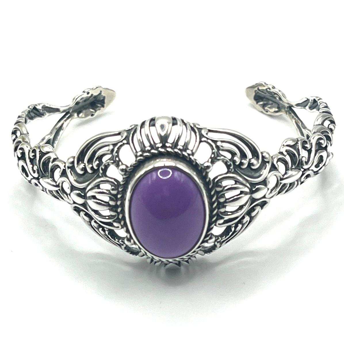 VTG Carolyn Pollack Cuff Bracelet Purple Charoite Cabochon Scroll Sterling 925