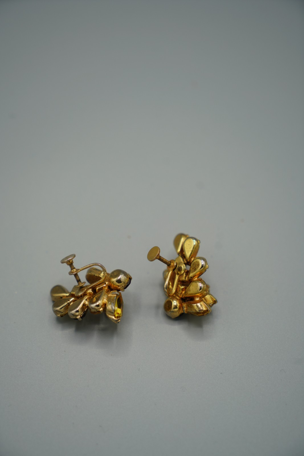 Vintage Rhinestone Clip On/ Screw Back Earrings-Clear/Silver-Topaz/Citrine Color