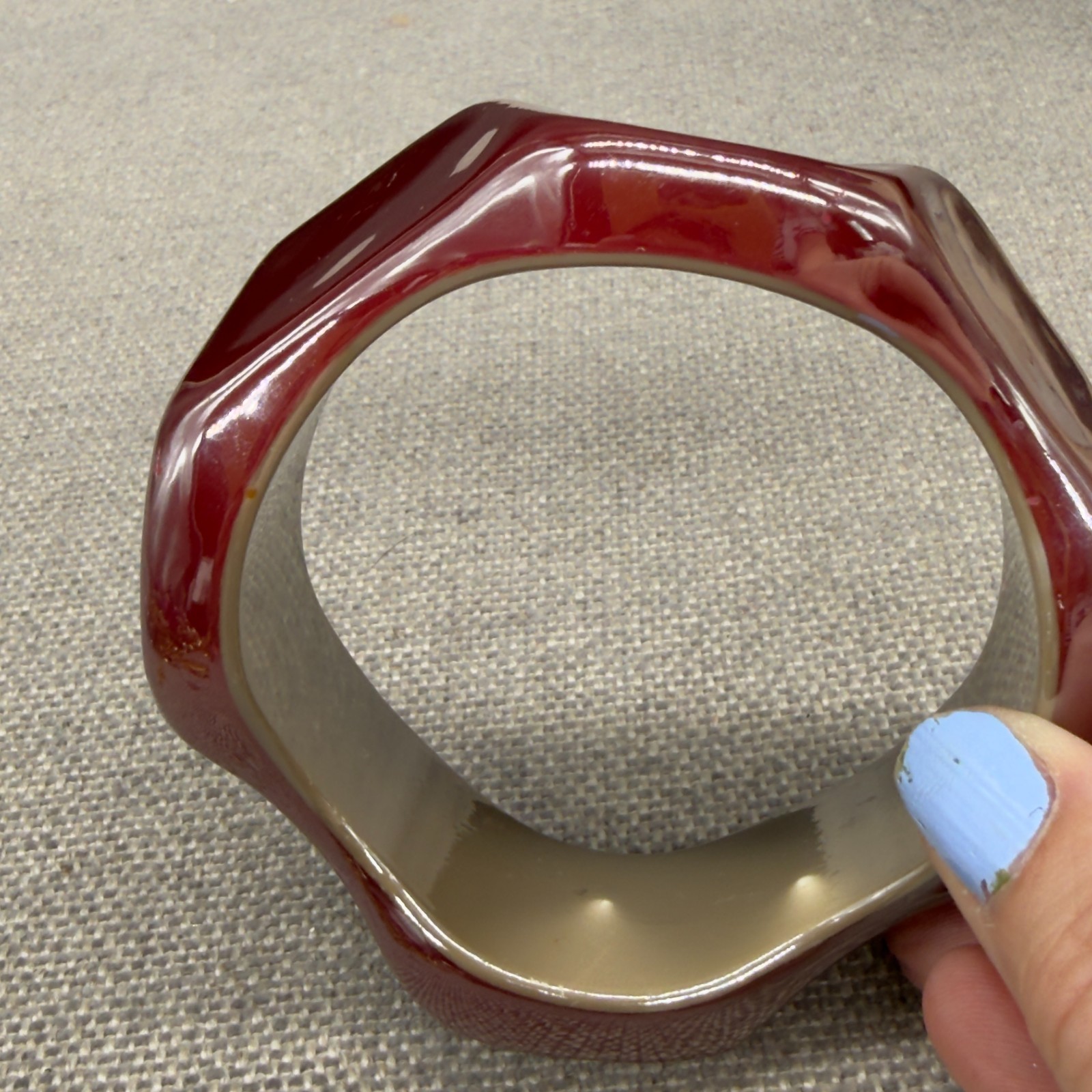 Vintage Acrylic Bracelet Iridescent Red Curved Bangle Size 7.5 Inches Mod Funky