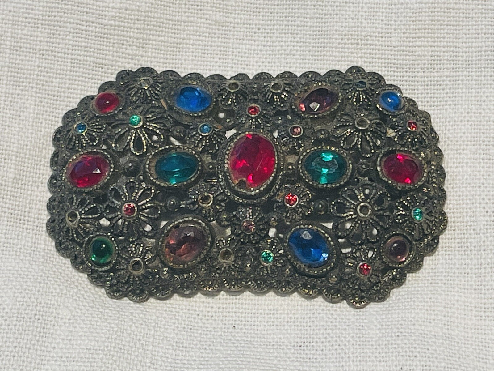 New England Glass Works Brooch Pin Floral Design Faceted Stones Vtg 1940s