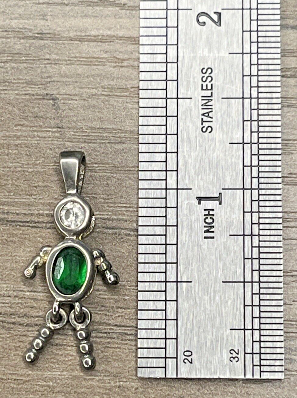 Signed NF Sterling 925 May Birthstone Emerald Green CZ BABY BOY Dangle Pendant