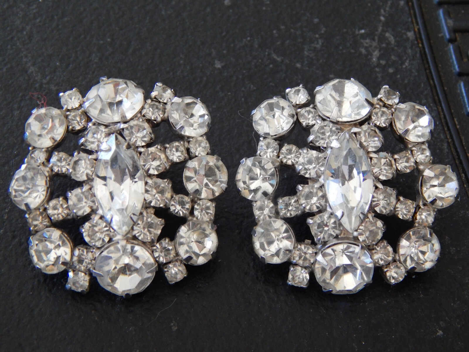 Vintage Rhinestone Earrings Signed La Roco: Clip-On, Silver-Tone