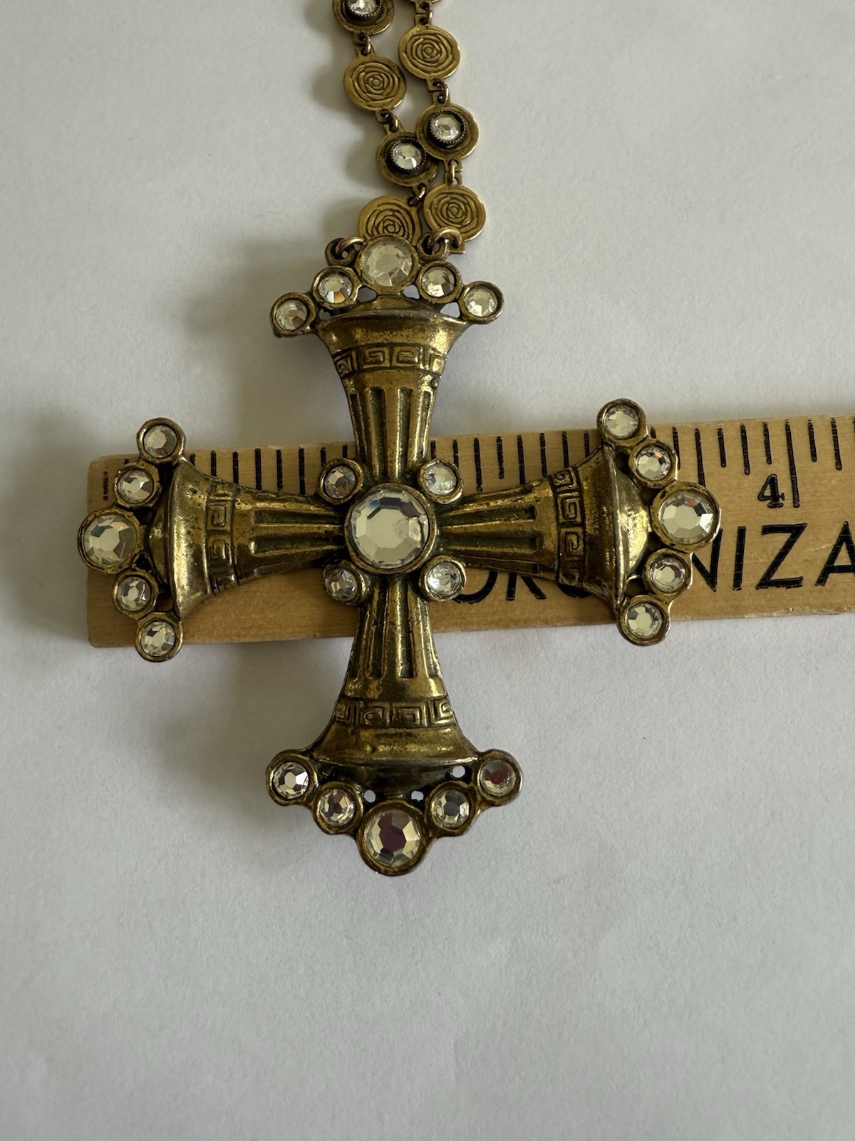 Vintage Jeanne Signed 1960s Maltese Cross Goldtone LARGE Pendant Necklace