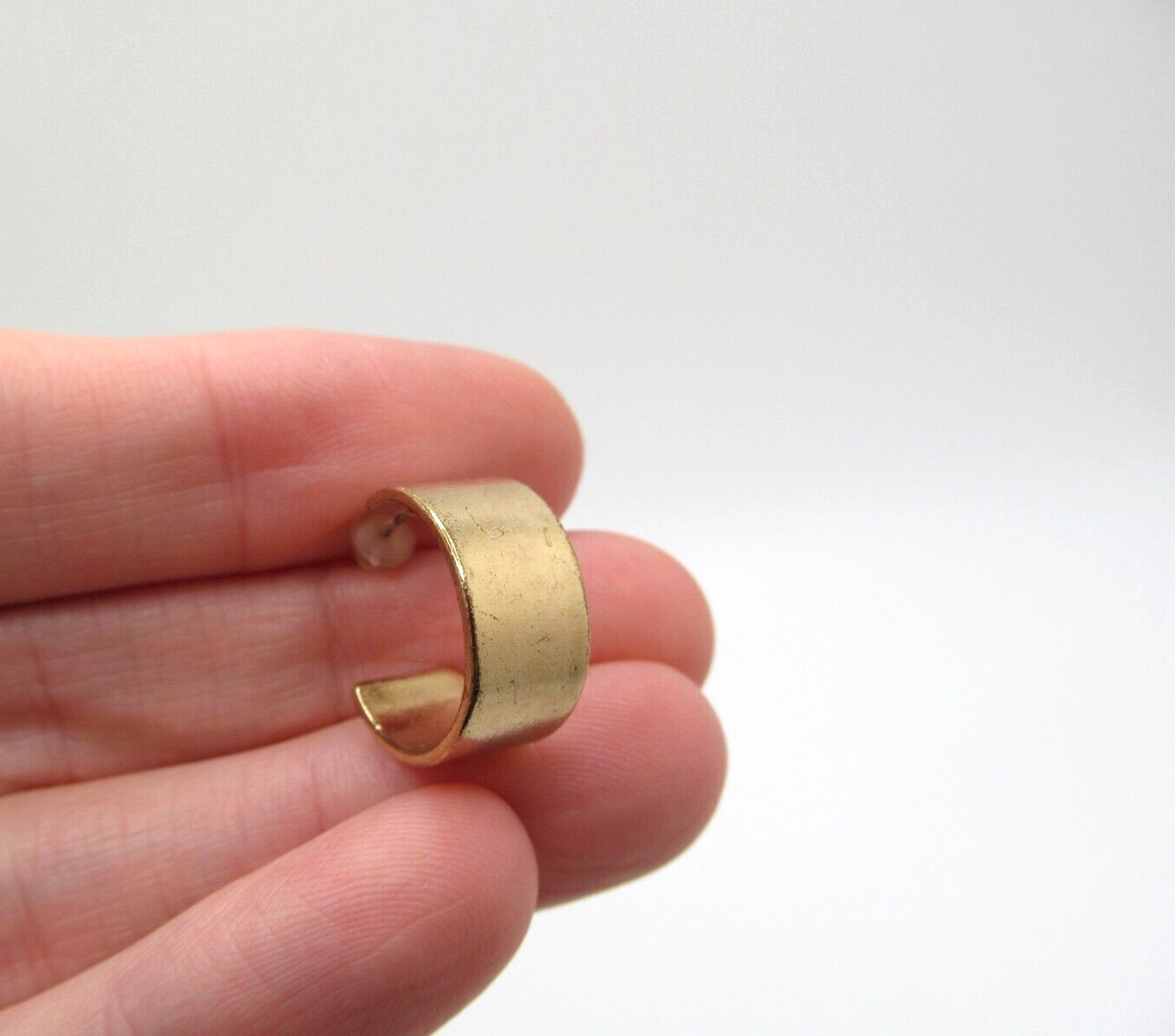 Vintage Yellow Gold Plate Brushed Metal 8mm Wide .67 Inch Drop Hoops Earrings