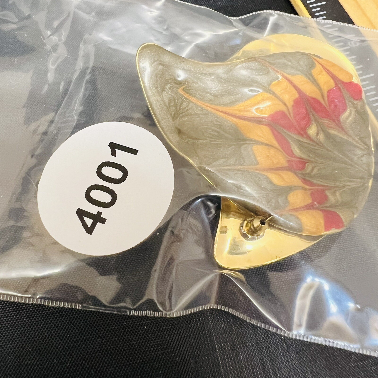 Vintage Huge Earrings Enamel Abstract Gold Green Red Yellow Flame Oversized 4001