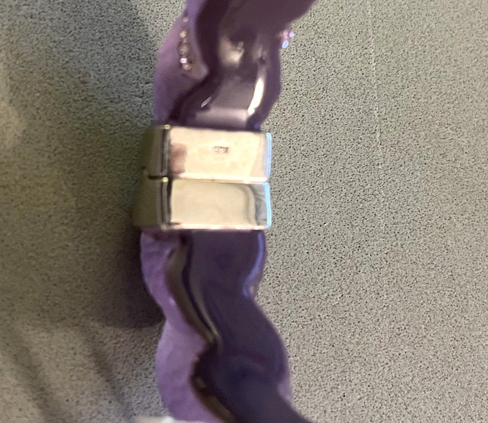 Rare SIS SIMONE I. SMITH Crystal Purple Lucite Sterling Hinged Bangle Bracelet