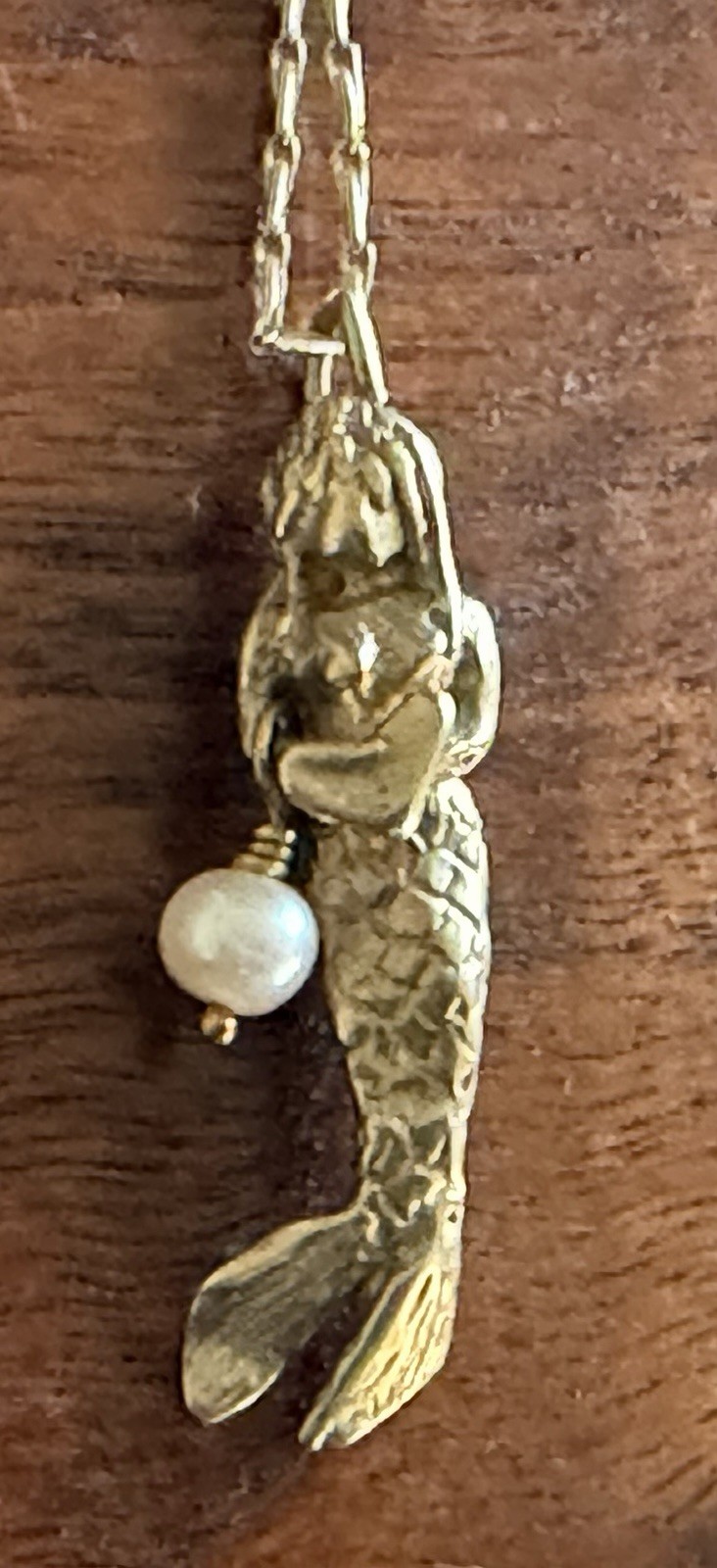 MERMAID with Pearl Gold Filled PENDANT on Gold Plate CHAIN Holding Heart