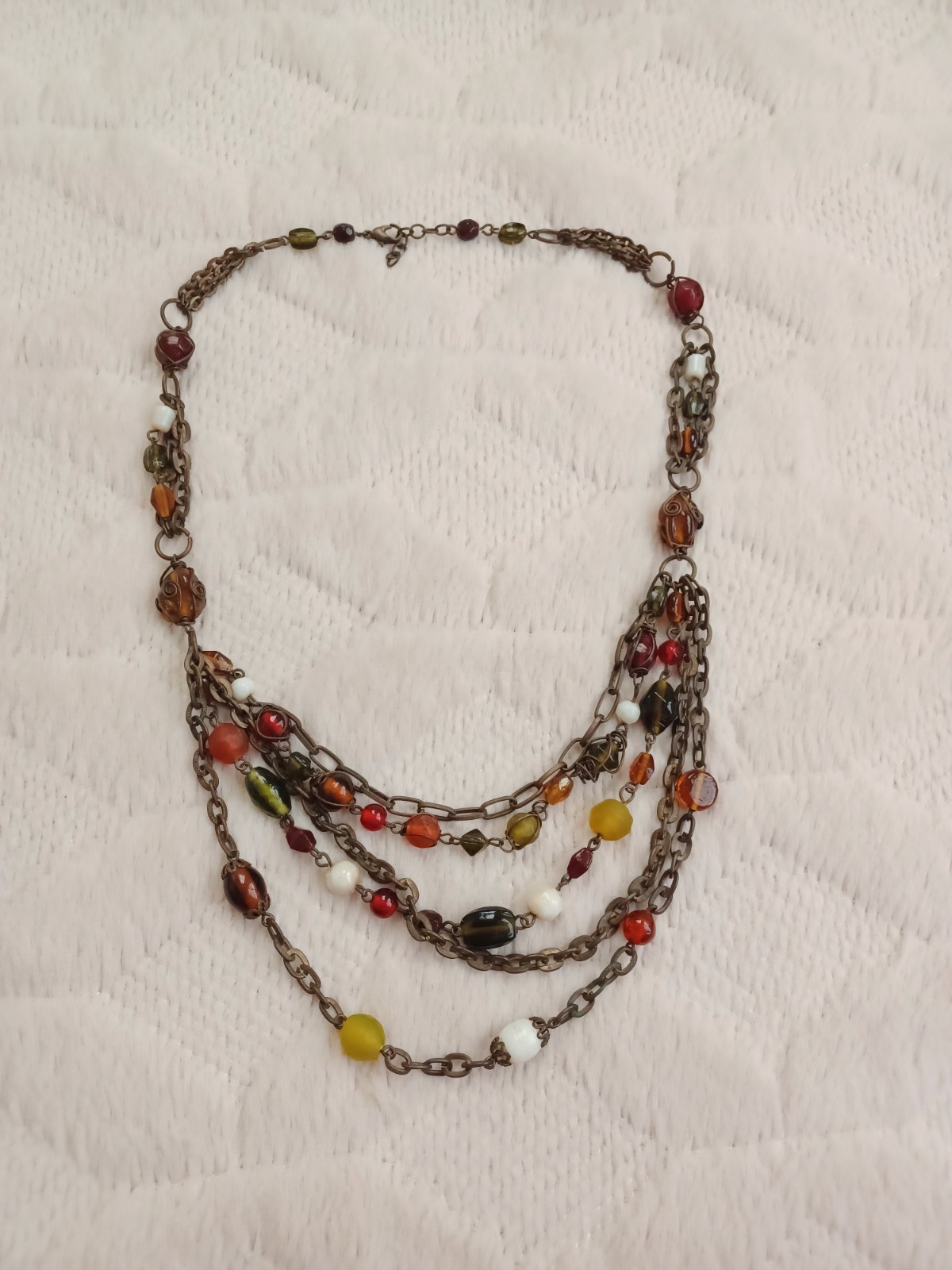 Vintage 90’s Y2K 2000’s Style Layered Necklace Glass Beads Brass Tone Boho Hippy