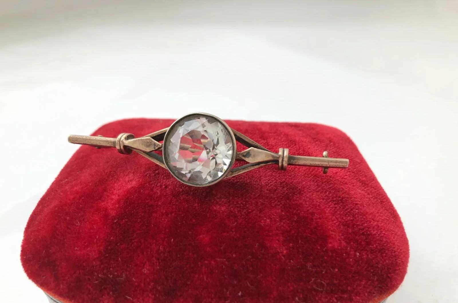 Estate Jewelry Soviet Vintage Brooch Gilt Sterling Silver 875 Rock Crystal USSR
