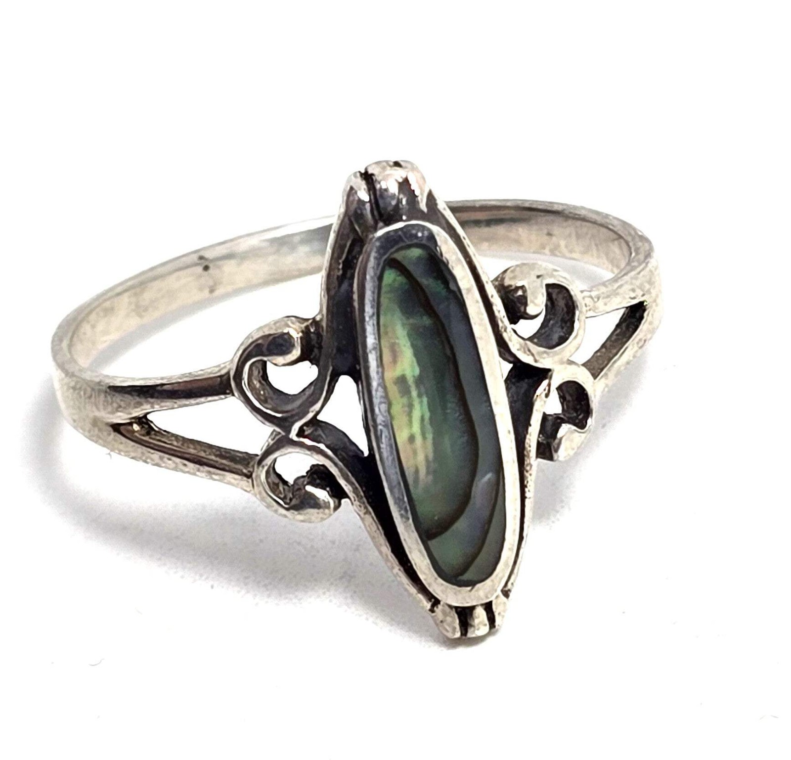 Abalone Paua shell Southwestern signed sterling silver ring size 12