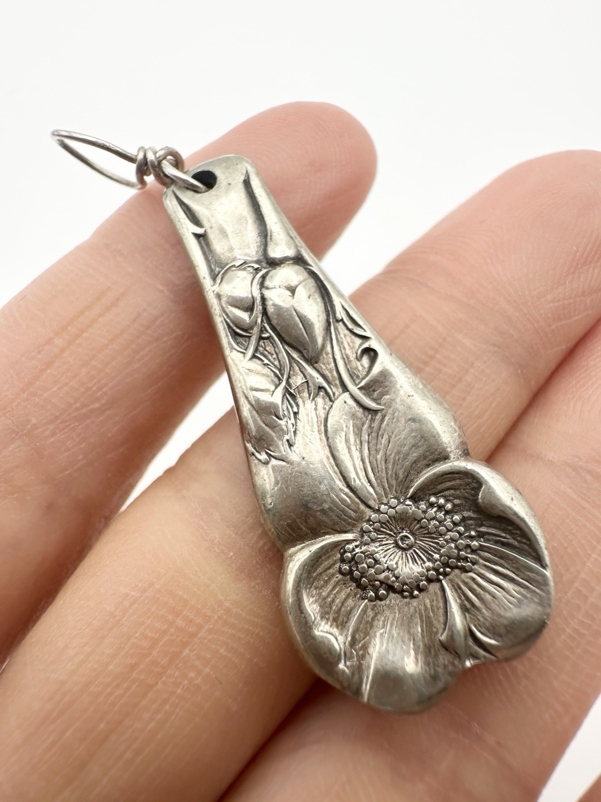 Vintage Silverplate Flatware Floral Flower Pendant