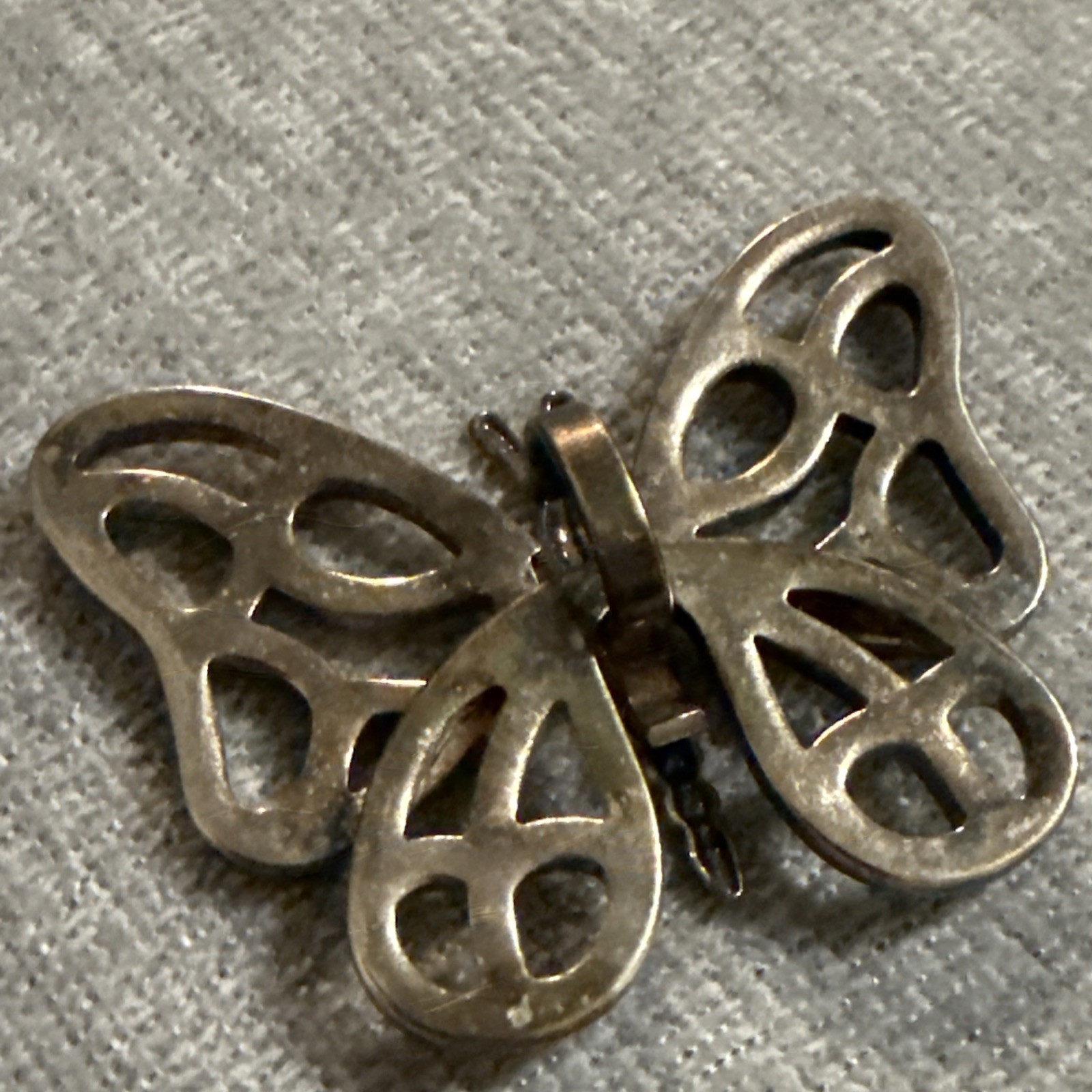 VTG Large mixed metal butterfly pendant Modernist Silver Gold Silver Plate