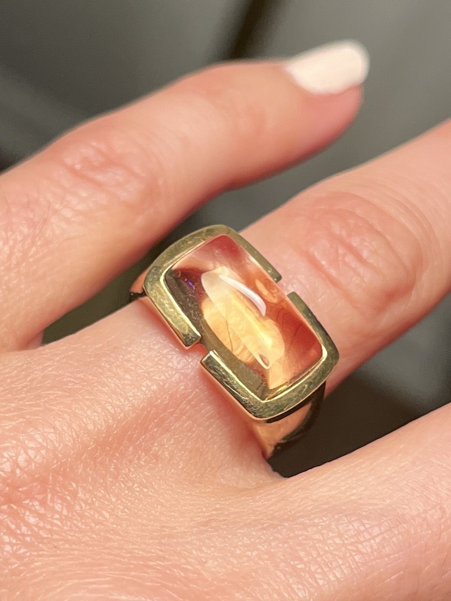 Men’s Antique Citrine Pinky Ring 18K Solid Gold Authentic Natural Size 7
