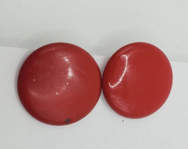 Vintage Red Metal Round Clip On Earrings
