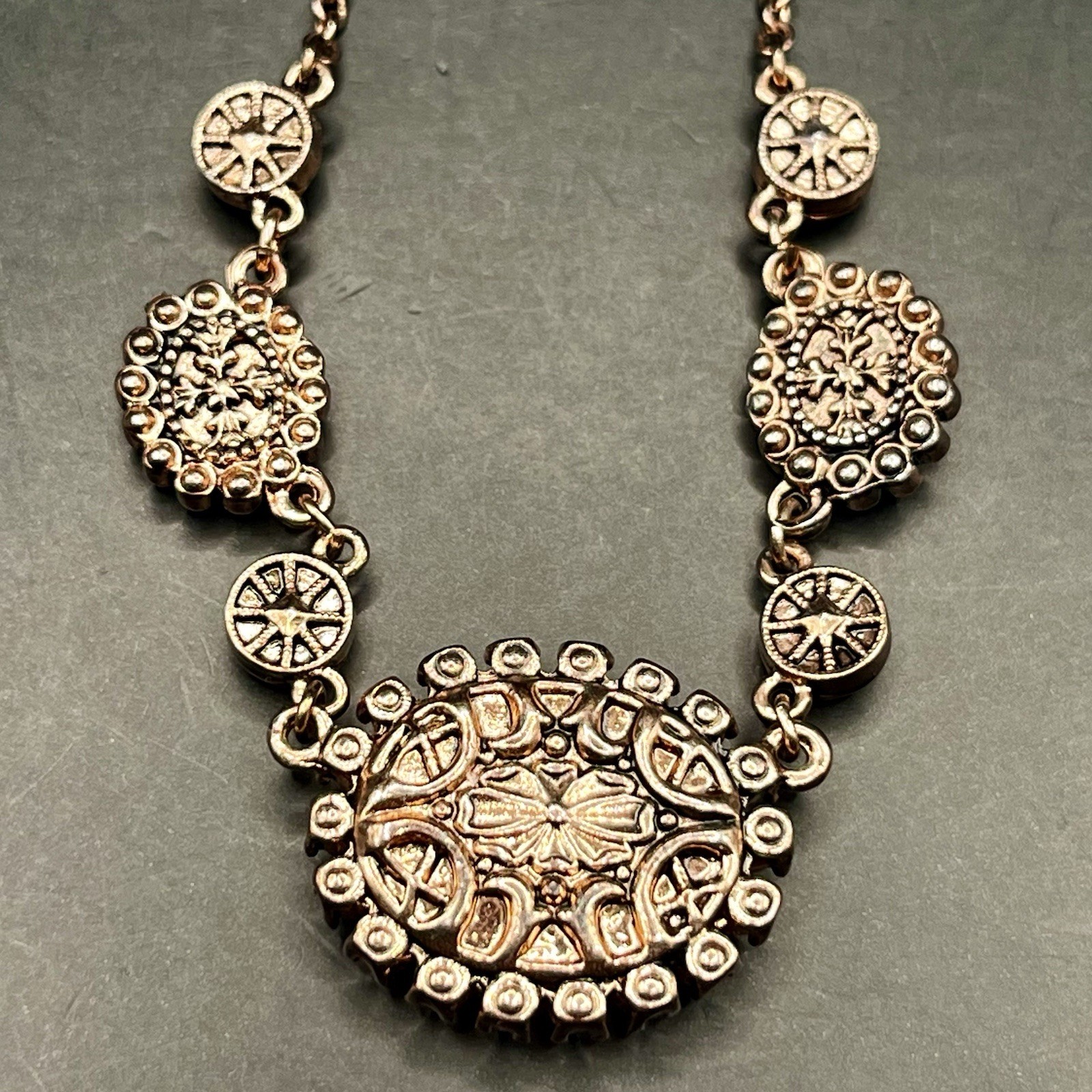 2028 By 1928 Brand Rhinestone Flower Copper Tone Necklace 15-18” ***READ NOTES