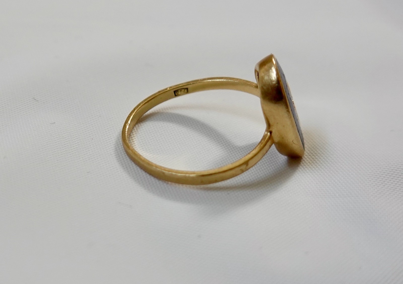 Vintage Italian 14k gold, blue enamel, diamond, ring