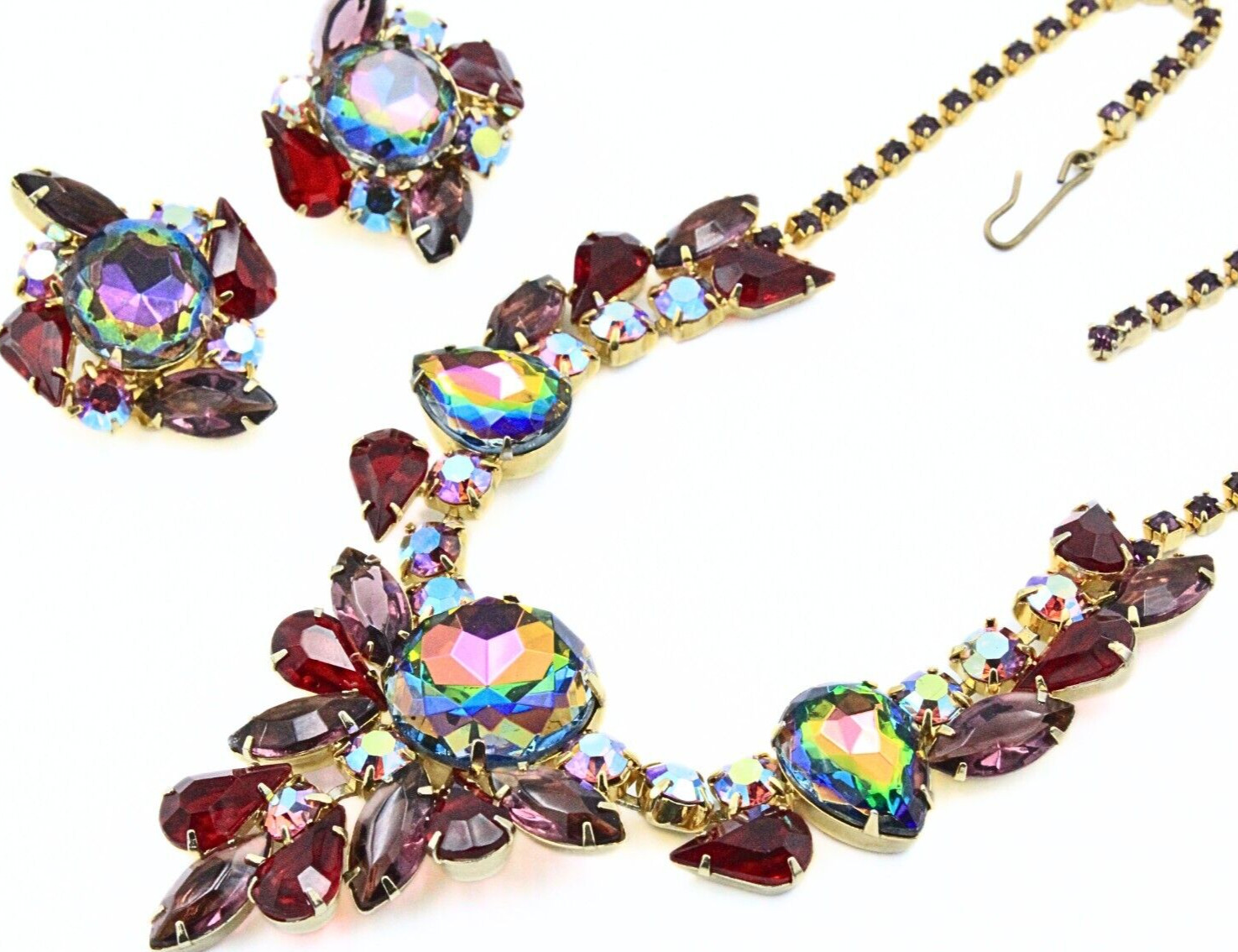 Spectacular JULIANA Rare! Red Fuchsia Givre´Necklace Earrings Set
