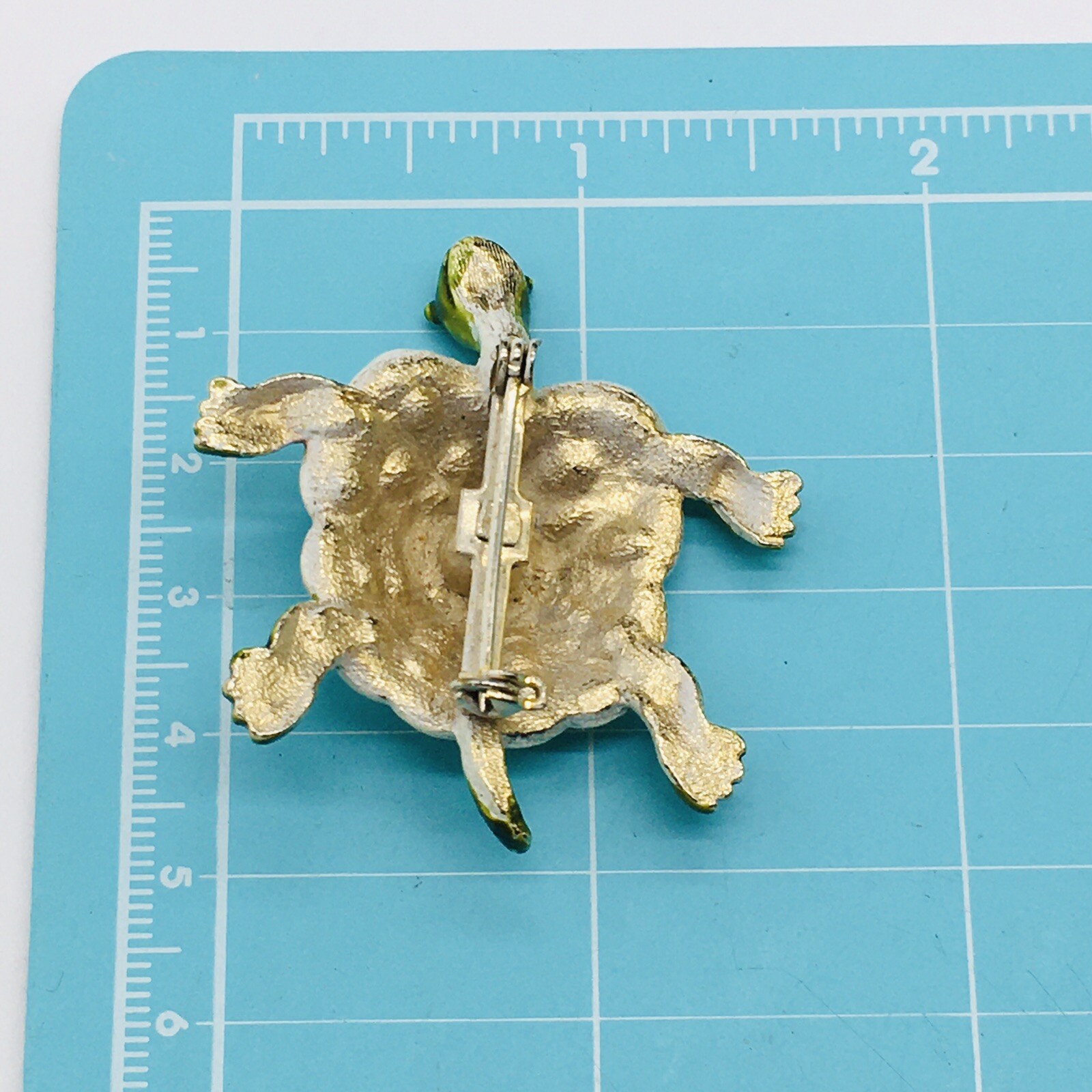 Gold Tone Purple Green White Slow Turtle Brooch 2″
