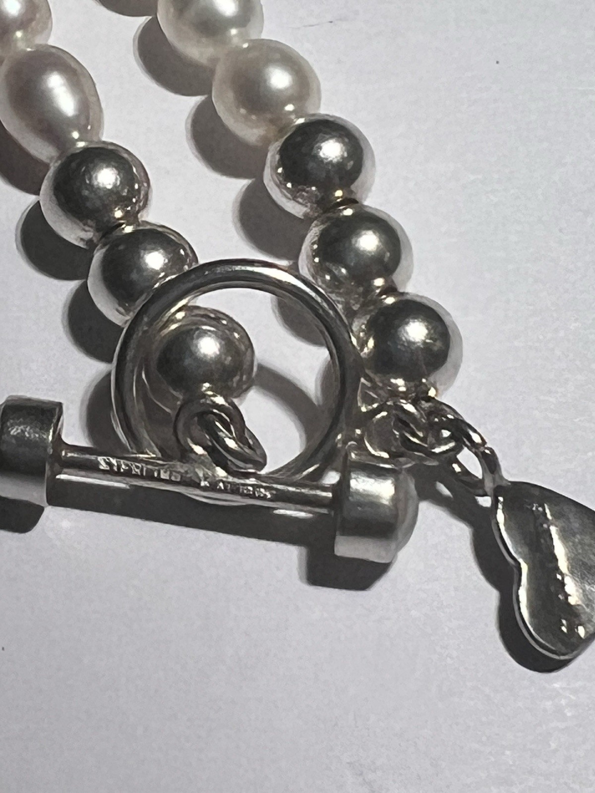 Harlene Korey Kalibre Sterling Freshwater Pearl Necklace Crystal Pendant
