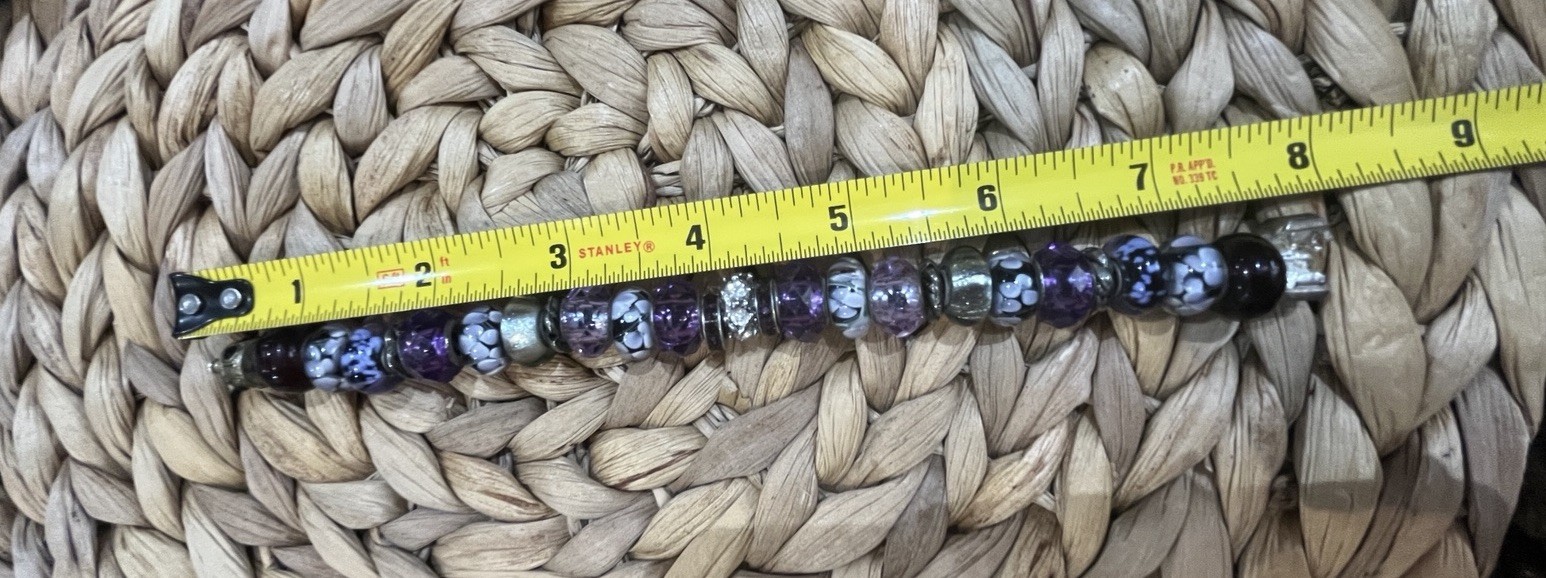 VTG Lampwork Art Glass Faceted Crystal Beaded Purple Beads Rare Artisan Foil