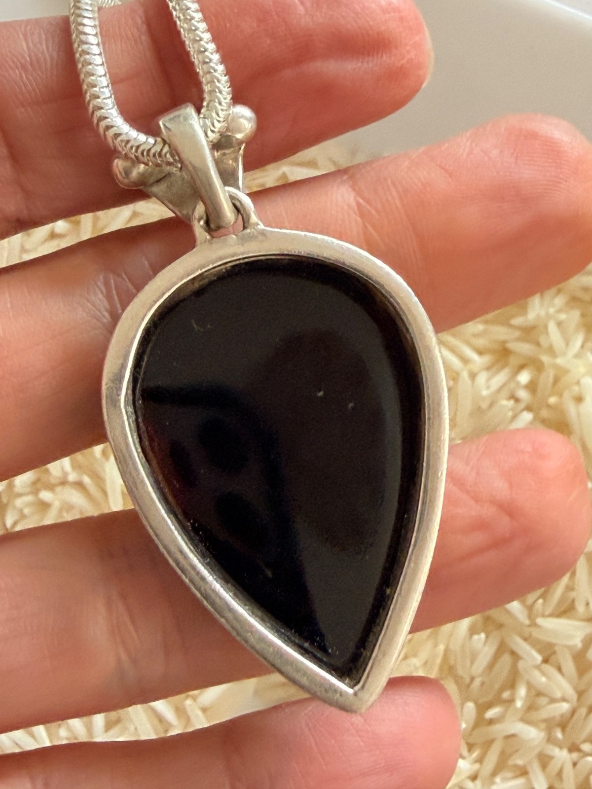 Sterling Silver Onyx Drop pendant 45cm snake chain