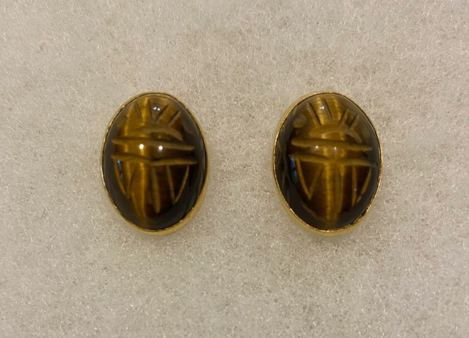 Van Dell 12 Kt. Gold Filled Tiger Eye Oval Post Earrings – Approx. 5/8 Inch Long