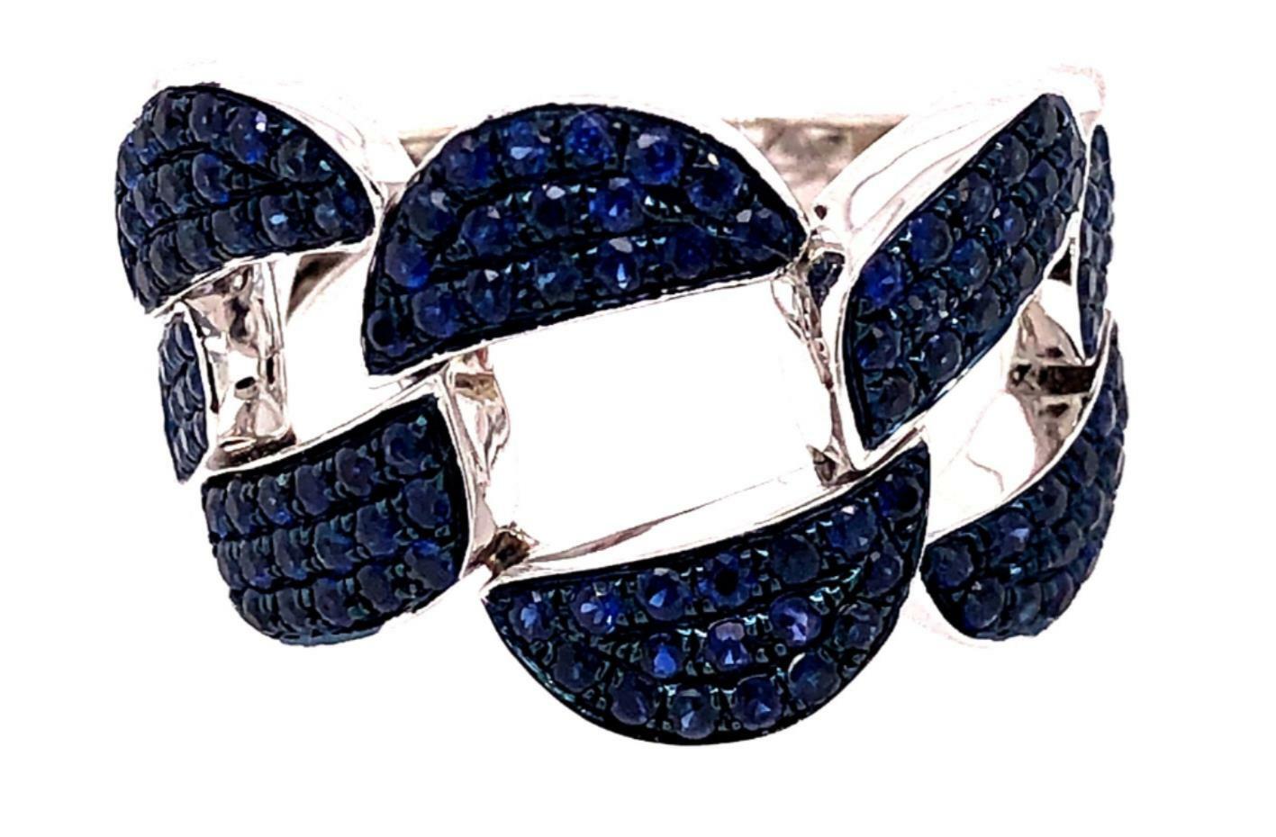 ESTATE 1.52CT AAA SAPPHIRE 18KT WHITE GOLD 3D LOVE KNOT SEMI ETERNITY FUN RING