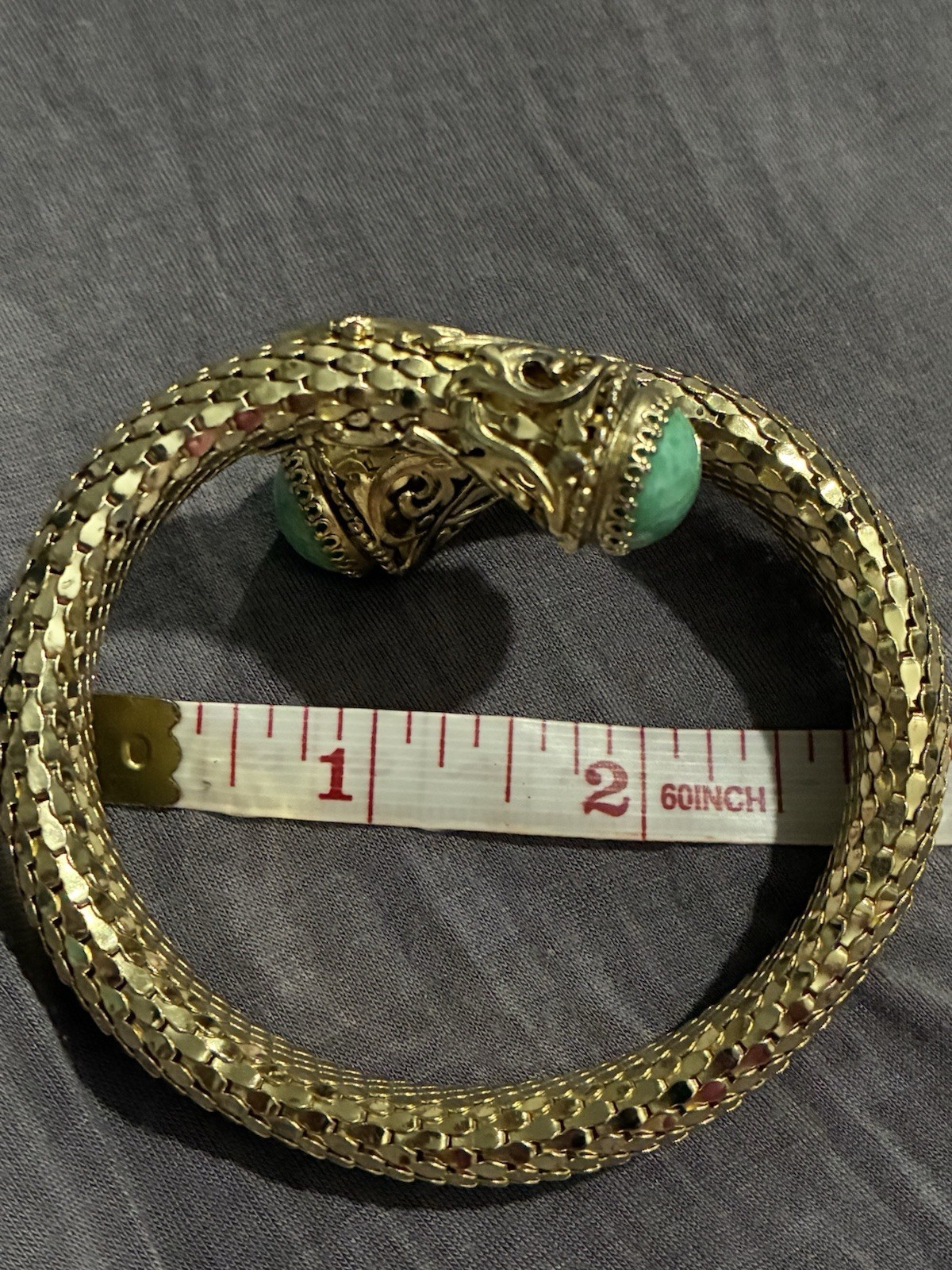 Vintage Whiting & Davis Mesh Snake Wrap Bracelet Green Peking Glass Cabachon