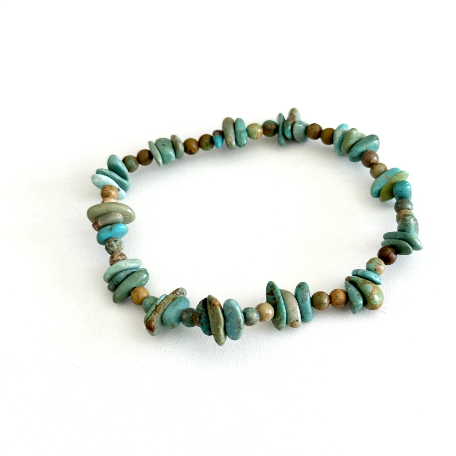 Vintage Turquoise Gemstone Beaded Nugget Stretch Style Bracelet 7.5″