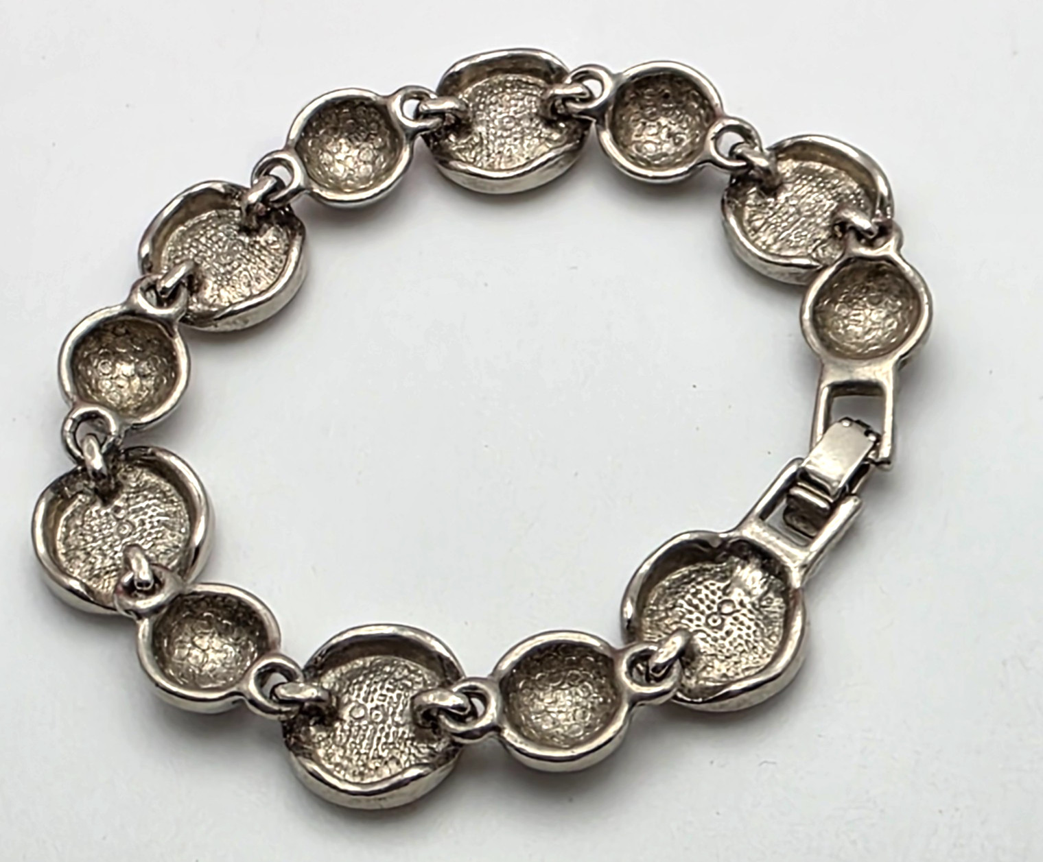 Vintage Silver Tone Black Enamel Link Bracelet Chunky Modernist 7in