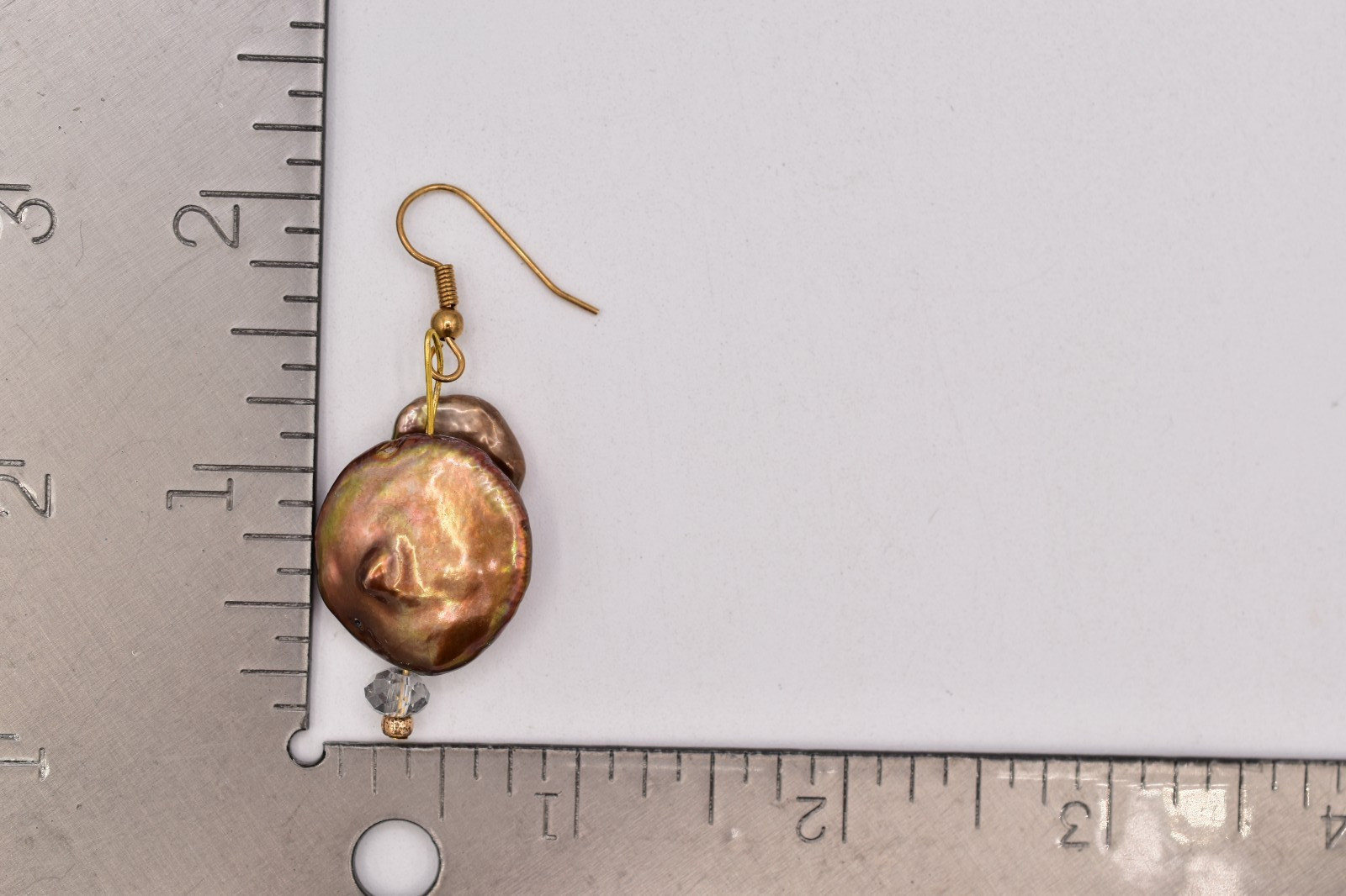 Vintage Baroque Pearl Dangle Earrings Iridescent Copper Freshwater Drop BinBK