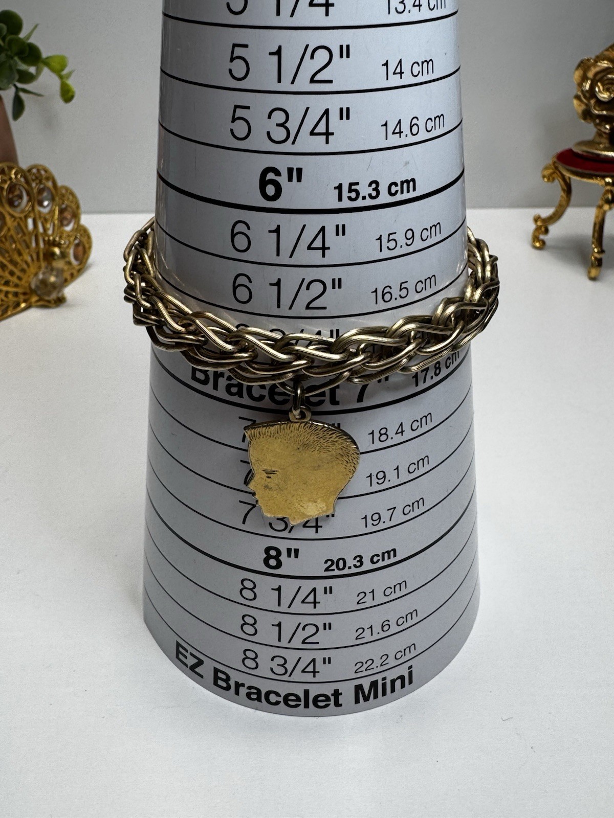 Vintage 12K Gold Filled Chain Bracelet Male Profile Charms Unmarked Retro 7” 50s