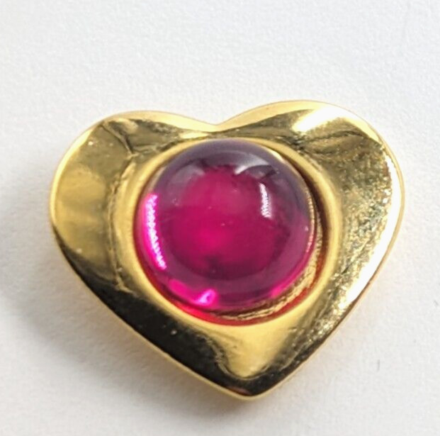 LC Liz Claiborne Heart Round Pink Glass Cabochon Gold Tone Pin Tie Tack VTG