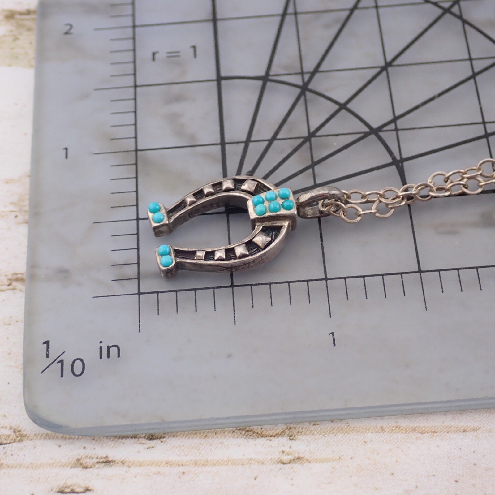 VTG Southwestern Sterling Silver Turquoise Horseshoe 16″ Toggle Necklace 7.9 gr