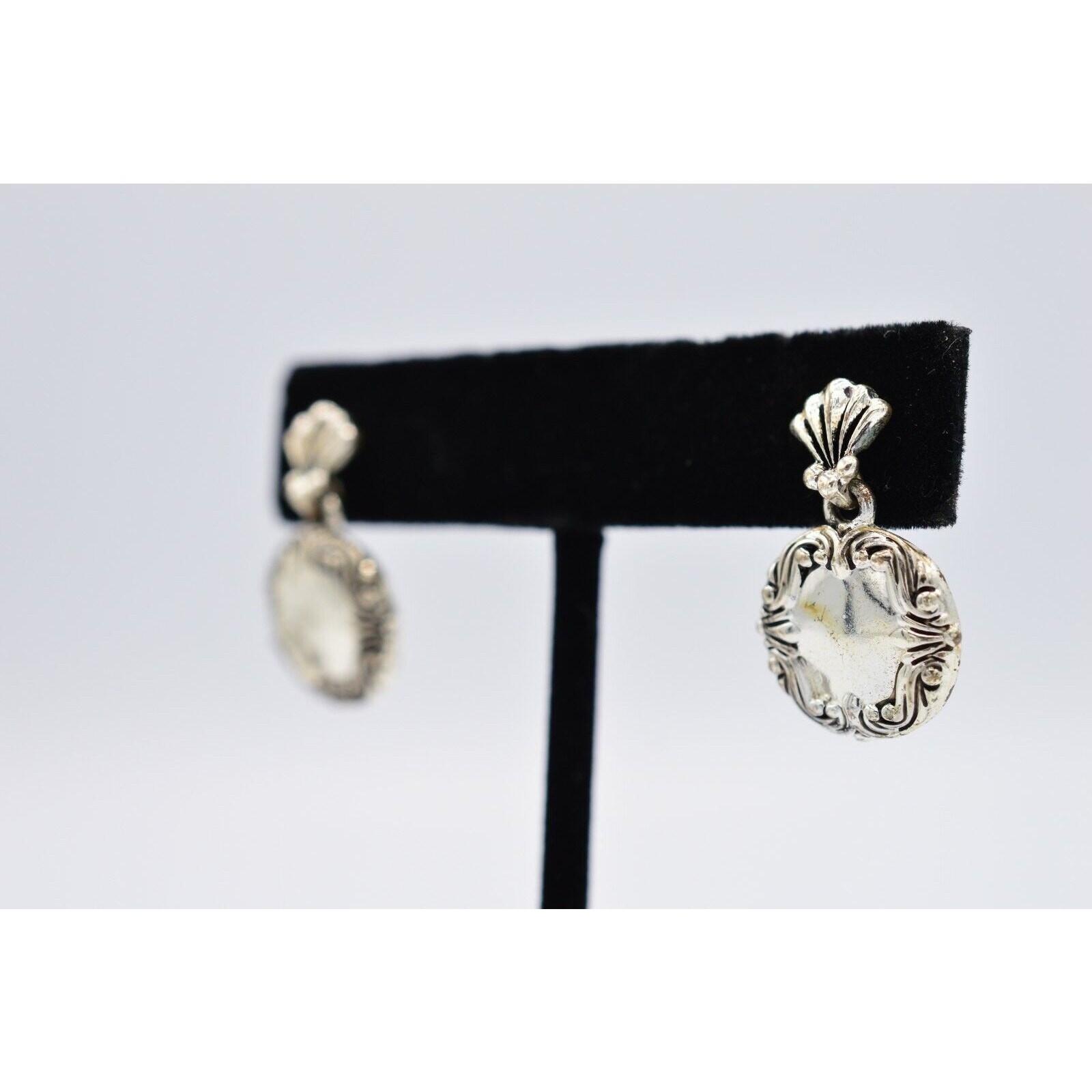 Avon Vintage Drop Dangle Earrings Silver Spoon Circle Vintage SP Signed BinX