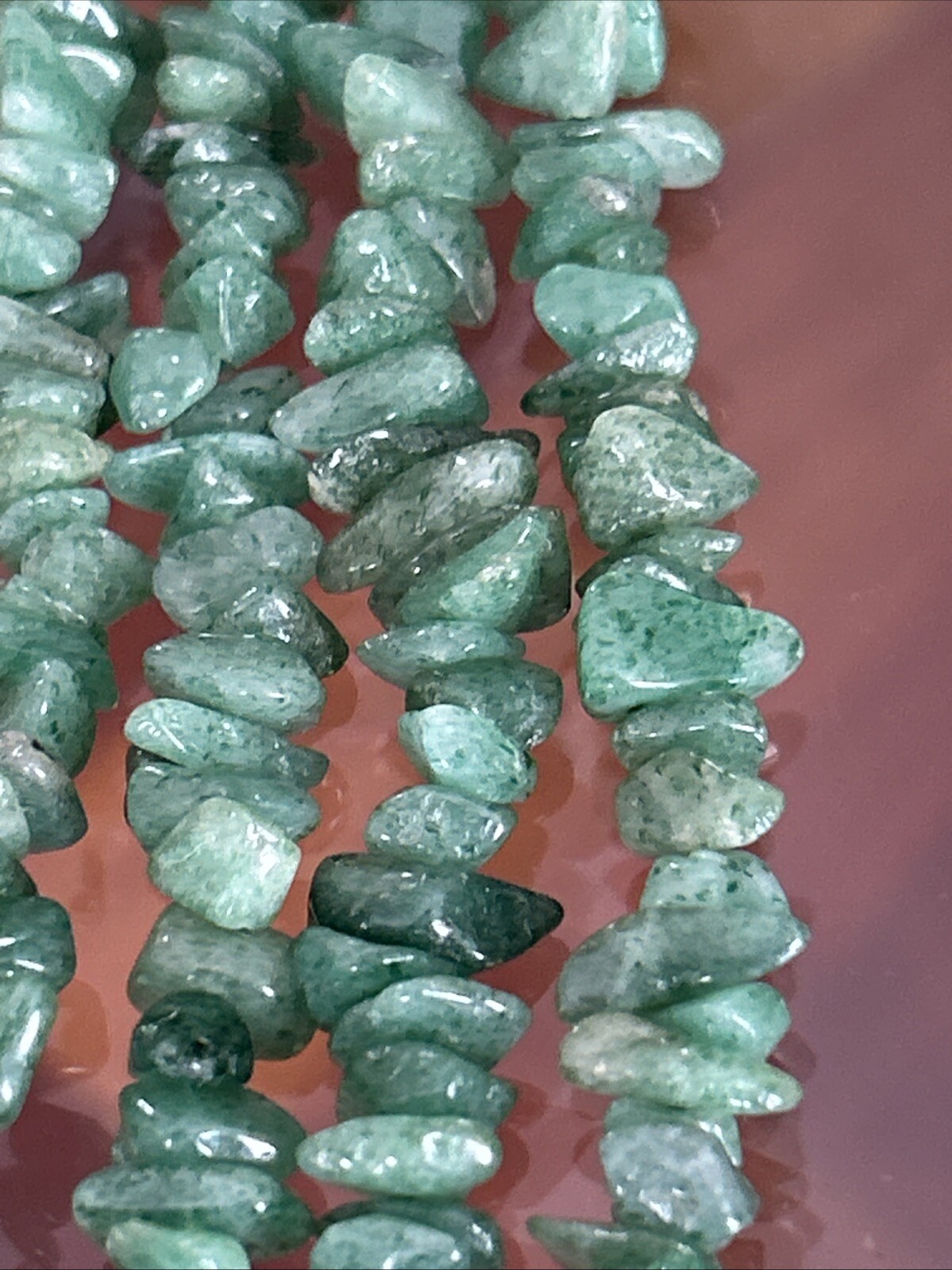 Vintage Jade Green Stone Chip Pebble Bead 36″ Long Necklace 76 grams