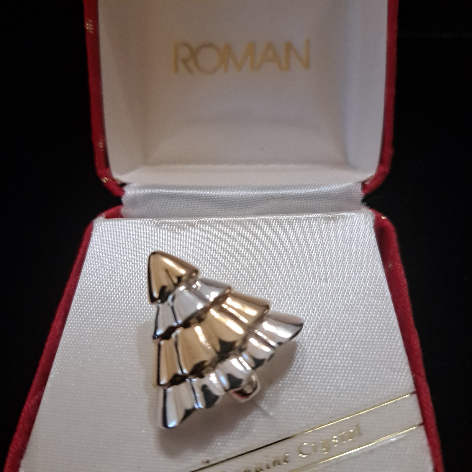 Vintage Roman Two Tone Christmas Tree Pin 1″x 1″ Petite Pre Owned In Box