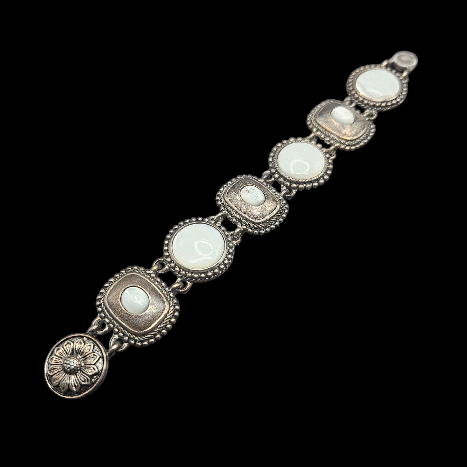 Vintage Silver Tone Bracelet With White Stones 7.5 Inches Magnetic Clip
