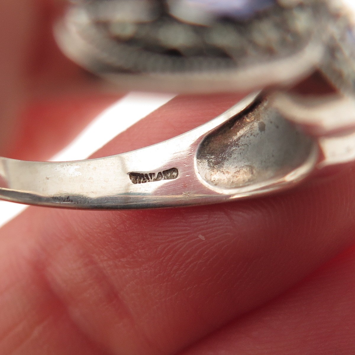 CNA Pranda Sterling Silver Vintage Real Iolite & Marcasite Oxidized Ring Size 9