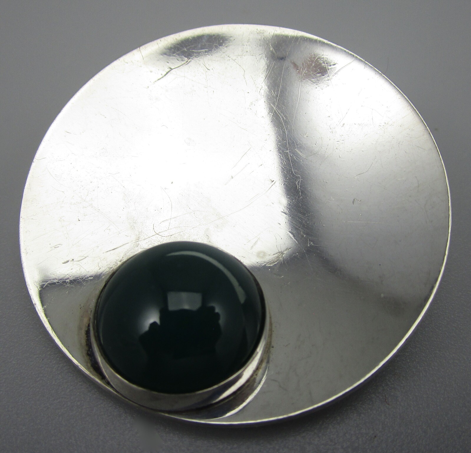 NIELS ERIK FROM DENMARK MODERNIST MCM STERLING CHRYSOPRASE BROOCH PIN