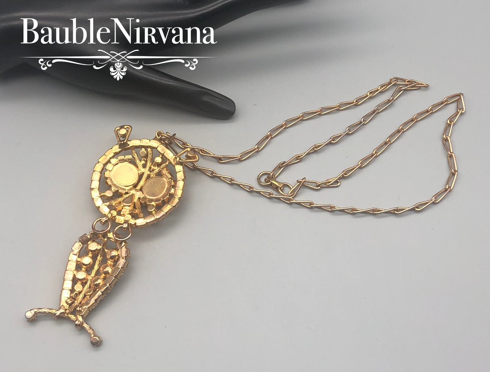Vintage Large Dangling Owl Pendant Purple Pink Google Glass Eyes