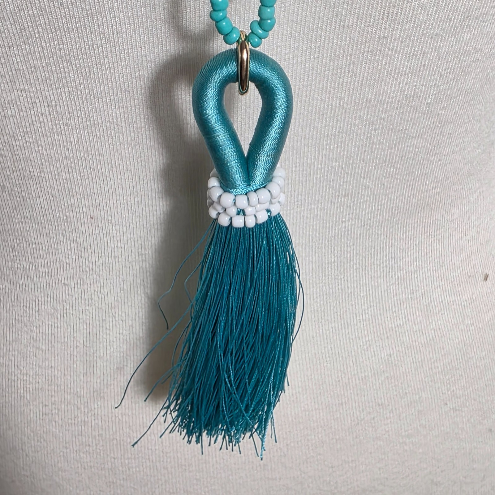 Sugarfix by BaubleBar Beaded Tassel Bohoemian-Style Necklace Teal-Colored